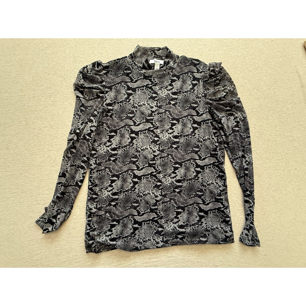 Bar lll Woman's Large Sheer Black Gray Long Sleeve Shirt